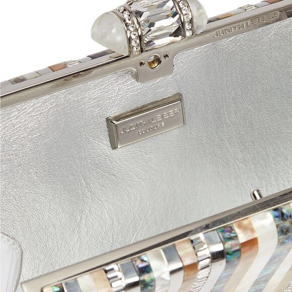 RARE JUDITH LEIBER ‘Shell’ Glass Crystal Abalone Shell Stripe Clutch Bag - Picture 3 of 10